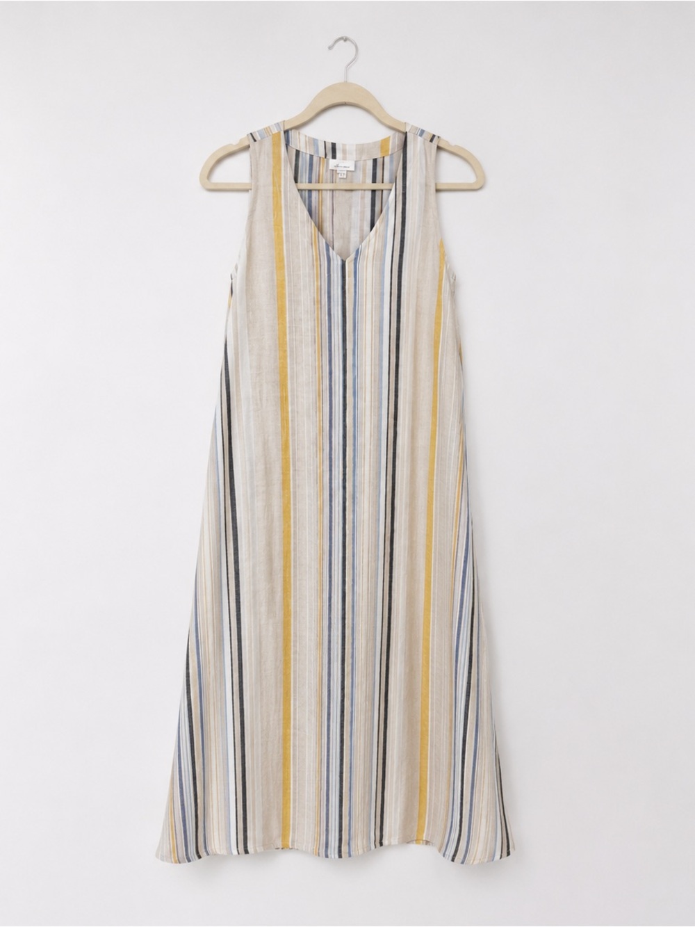 100% Linen Striped Midi Dress Coastal Beach Resort Minimalist Petite M - Picture 2 of 7
